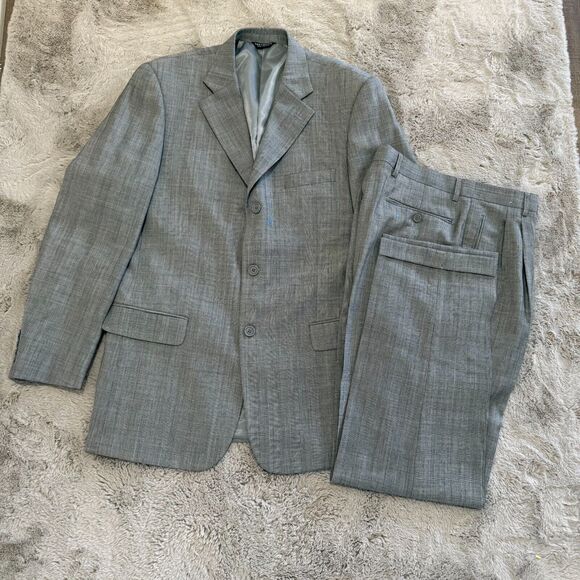 San Tropez Uomo Men's Suit‎ 40L Gray Super 140s Merino Wool 2-Piece Classic Fit - Picture 1 of 16